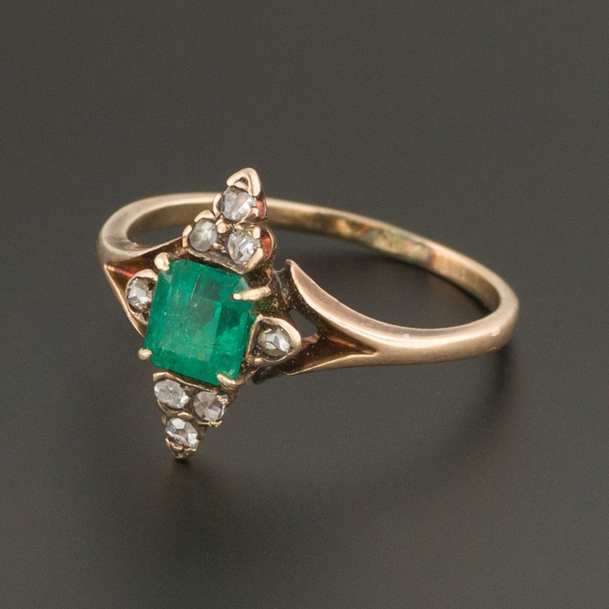 Emerald &amp; Diamond Ring | Antique Emerald Ring - Trademark Antiques