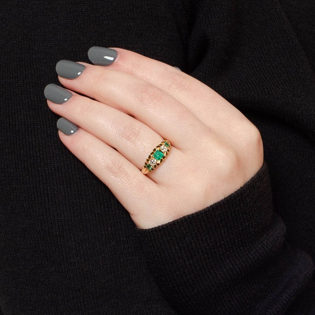 Emerald &amp; Diamond Ring | Antique Emerald Ring - Trademark Antiques
