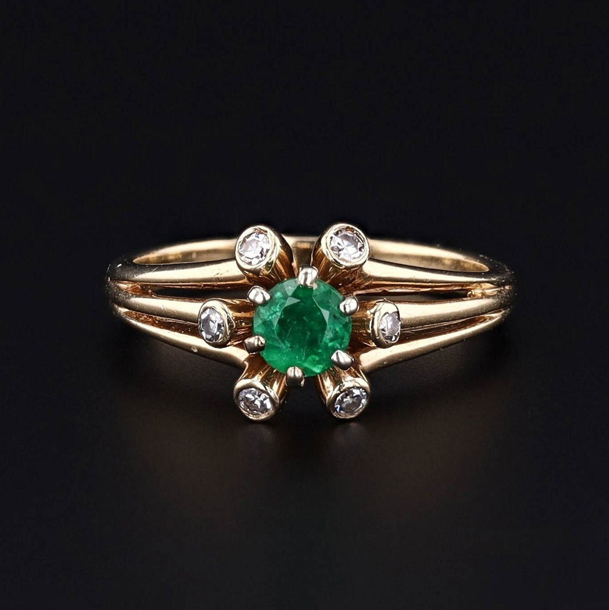 Emerald &amp; Diamond Ring | Vintage Emerald Ring - Trademark Antiques
