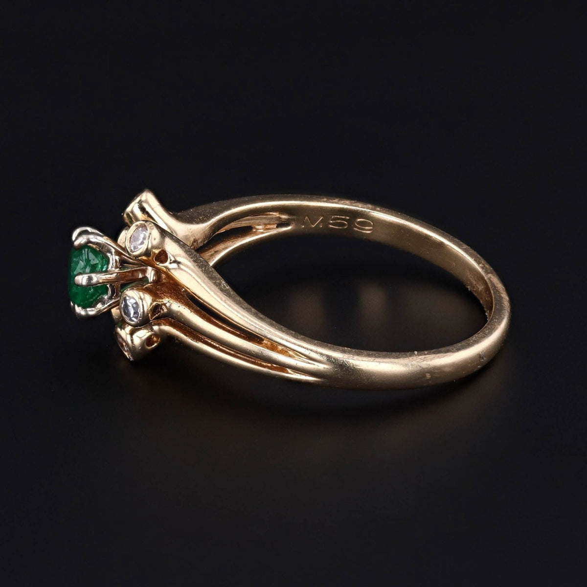 Emerald &amp; Diamond Ring | Vintage Emerald Ring - Trademark Antiques