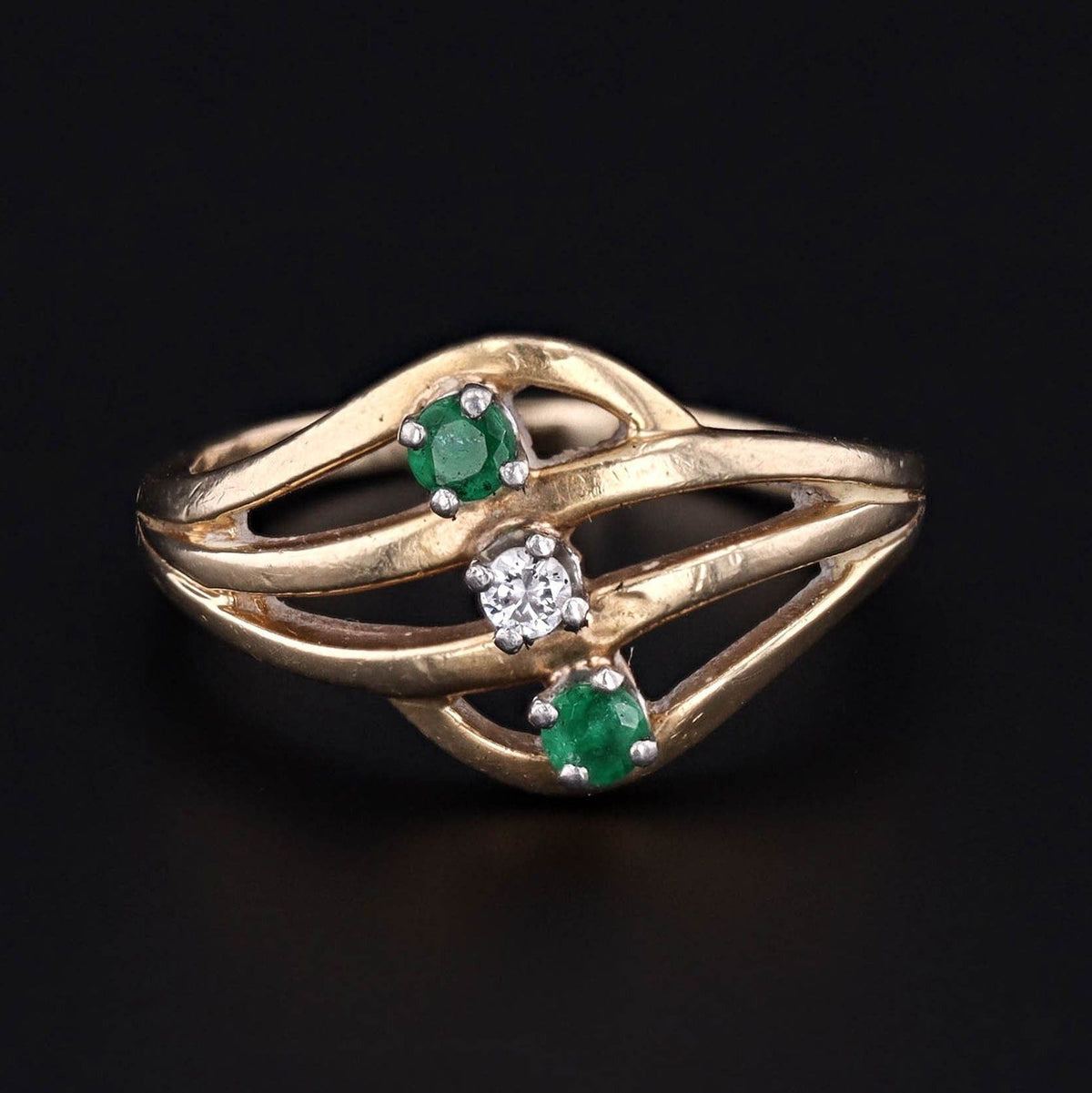 Emerald &amp; Diamond Ring | Vintage Emerald Ring - Trademark Antiques