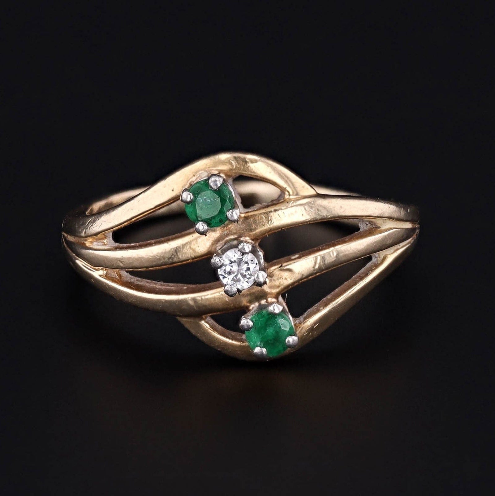 Emerald & Diamond Ring | Vintage Emerald Ring - Trademark Antiques