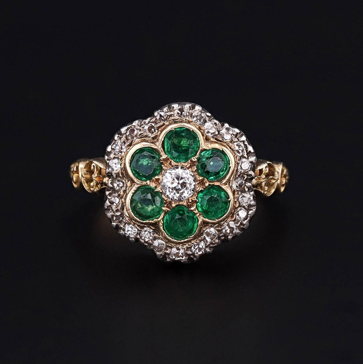 Emerald Ring | Flower Ring - Trademark Antiques