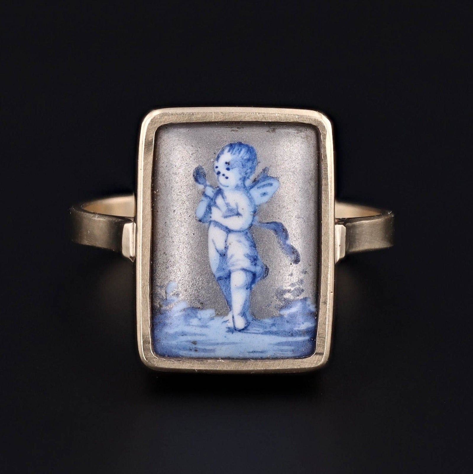 Enamel Cherub Ring | 14k Gold Ring - Trademark Antiques