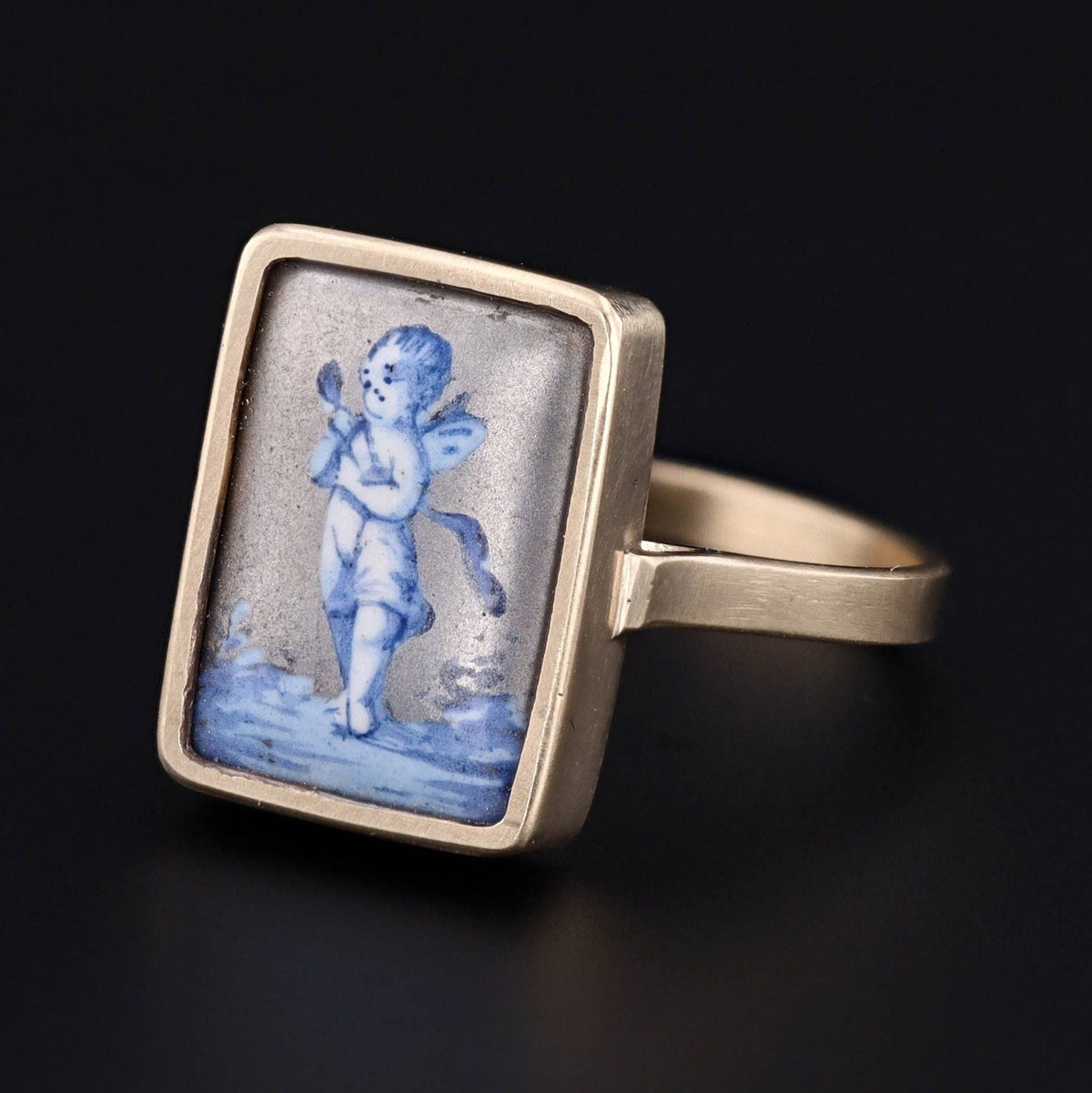 Enamel Cherub Ring | 14k Gold Ring - Trademark Antiques