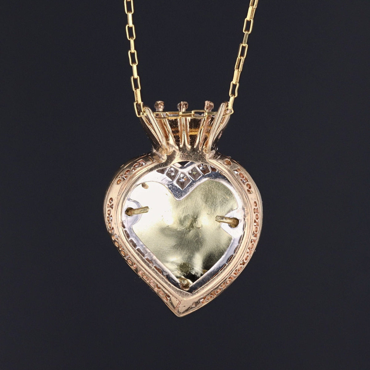 Enamel &amp; Diamond Crowned Heart Pendant | Antique Enamel Heart - Trademark Antiques
