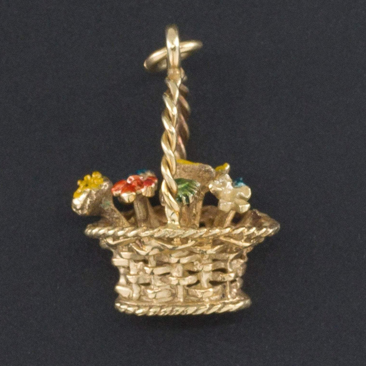Enamel Flower Basket Charm | 14k Gold Charm - Trademark Antiques
