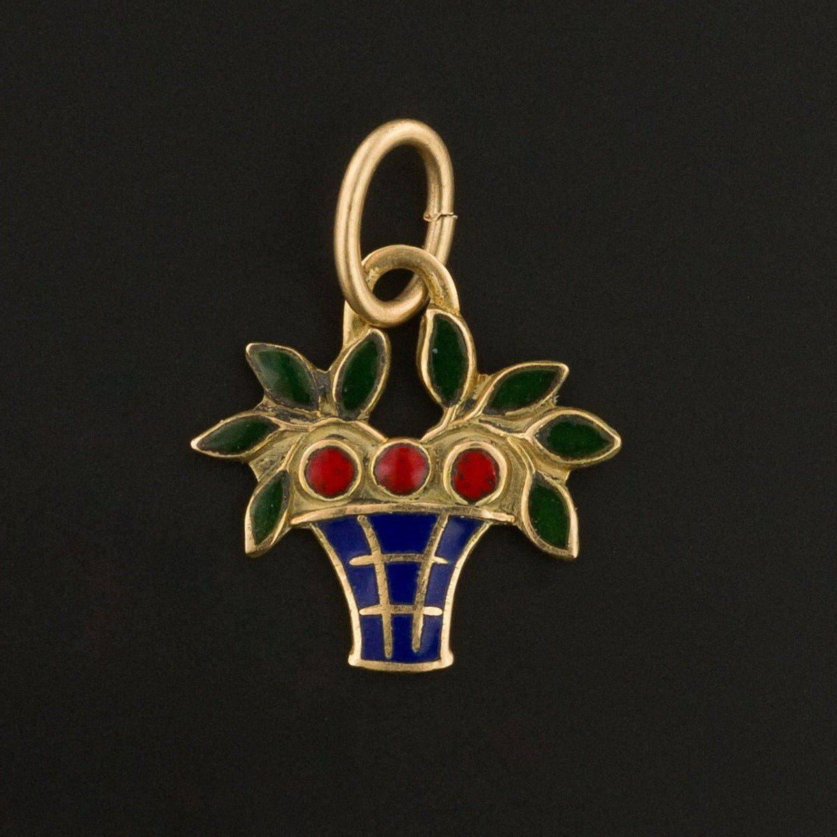 Enamel Flower Basket Charm | 14k Gold Charm - Trademark Antiques