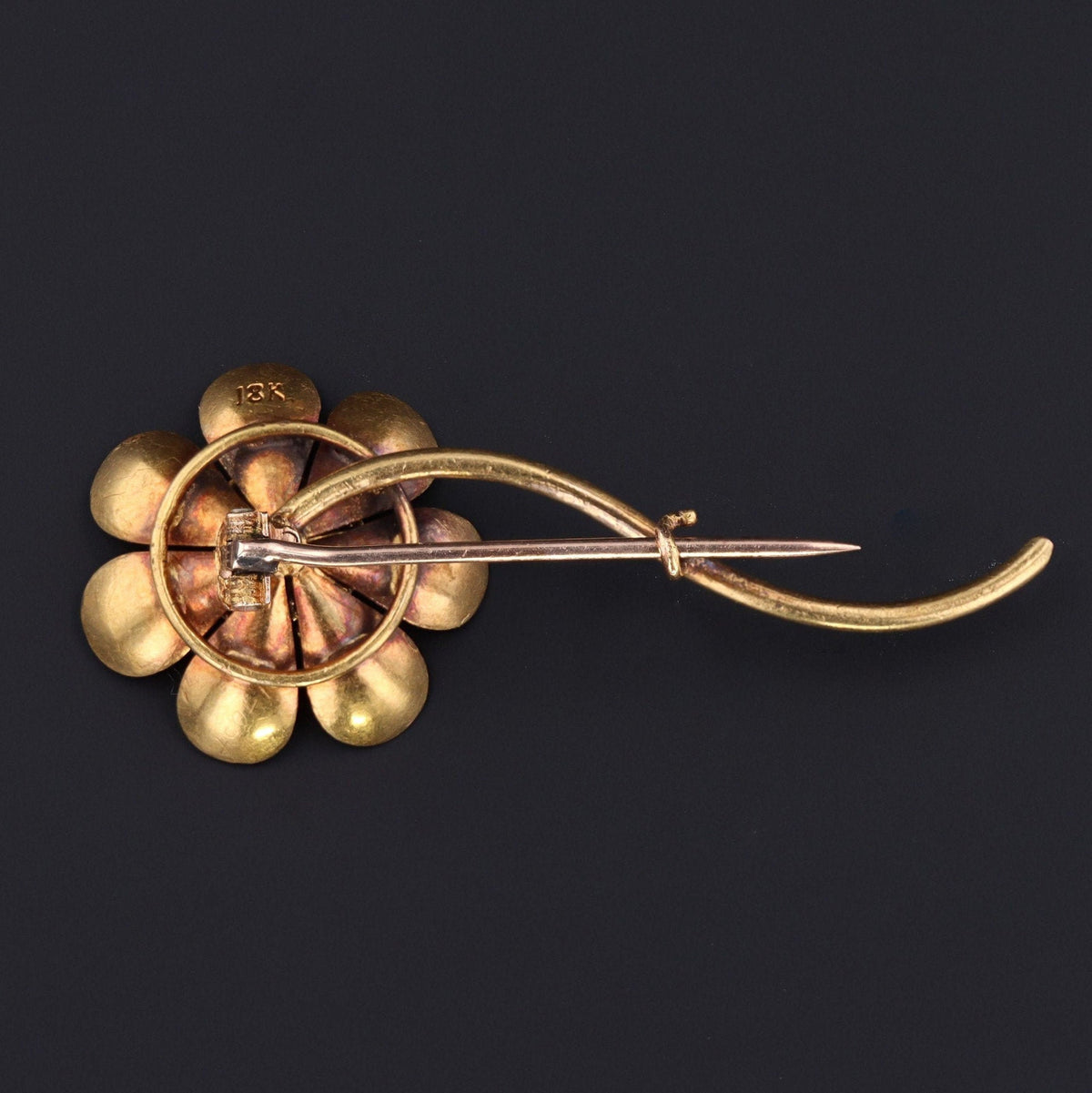Enamel Flower Brooch | 18k Gold Flower Brooch - Trademark Antiques