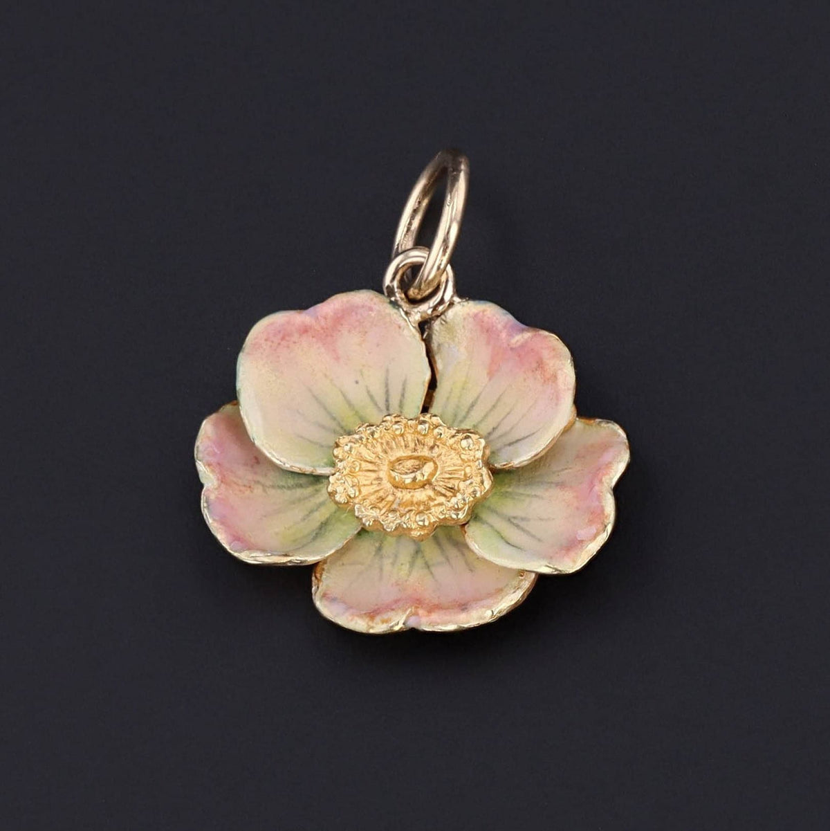 Enamel Flower Charm | 14k Gold Anemone Flower Charm - Trademark Antiques