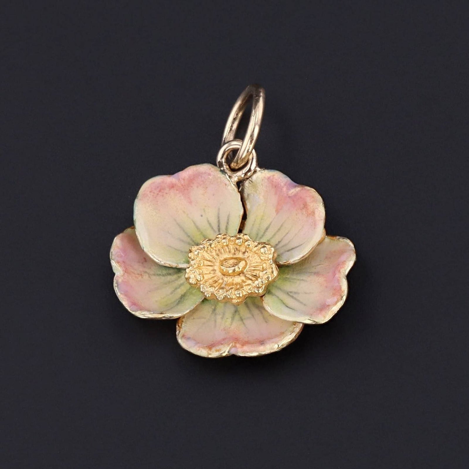Enamel Flower Charm | 14k Gold Anemone Flower Charm - Trademark Antiques