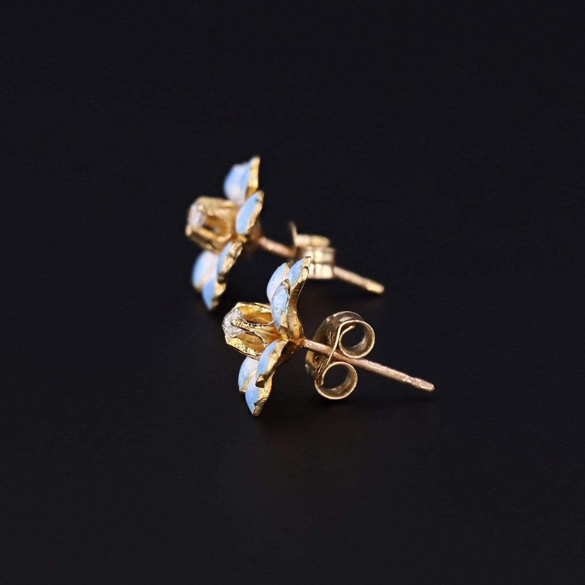 Enamel Flower Earrings | 14k Gold Earrings - Trademark Antiques