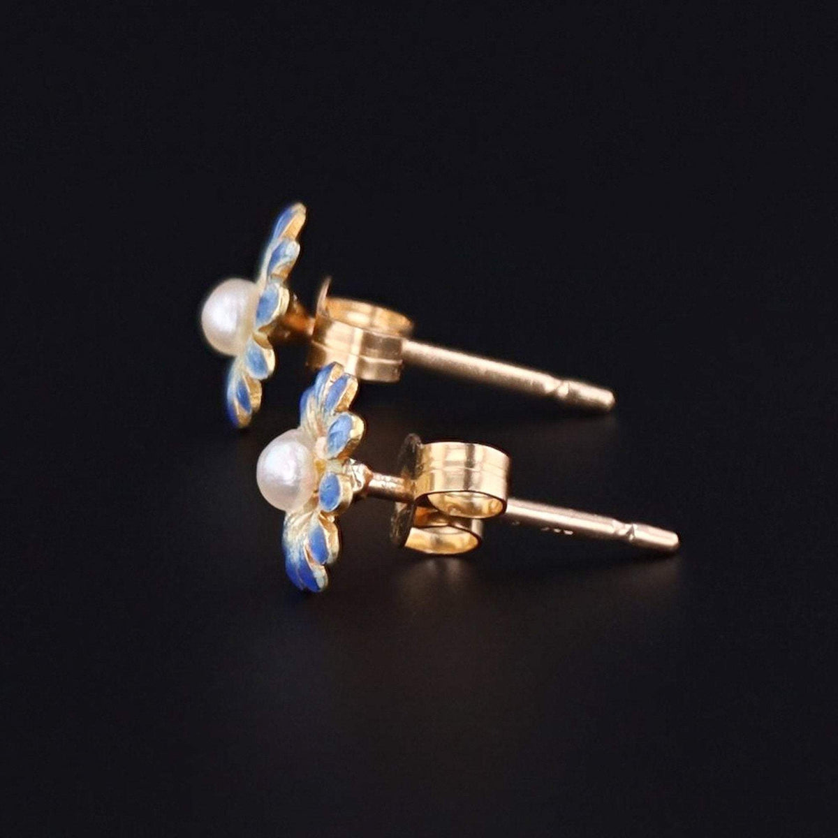 Enamel Flower Earrings | 14k Gold Earrings - Trademark Antiques
