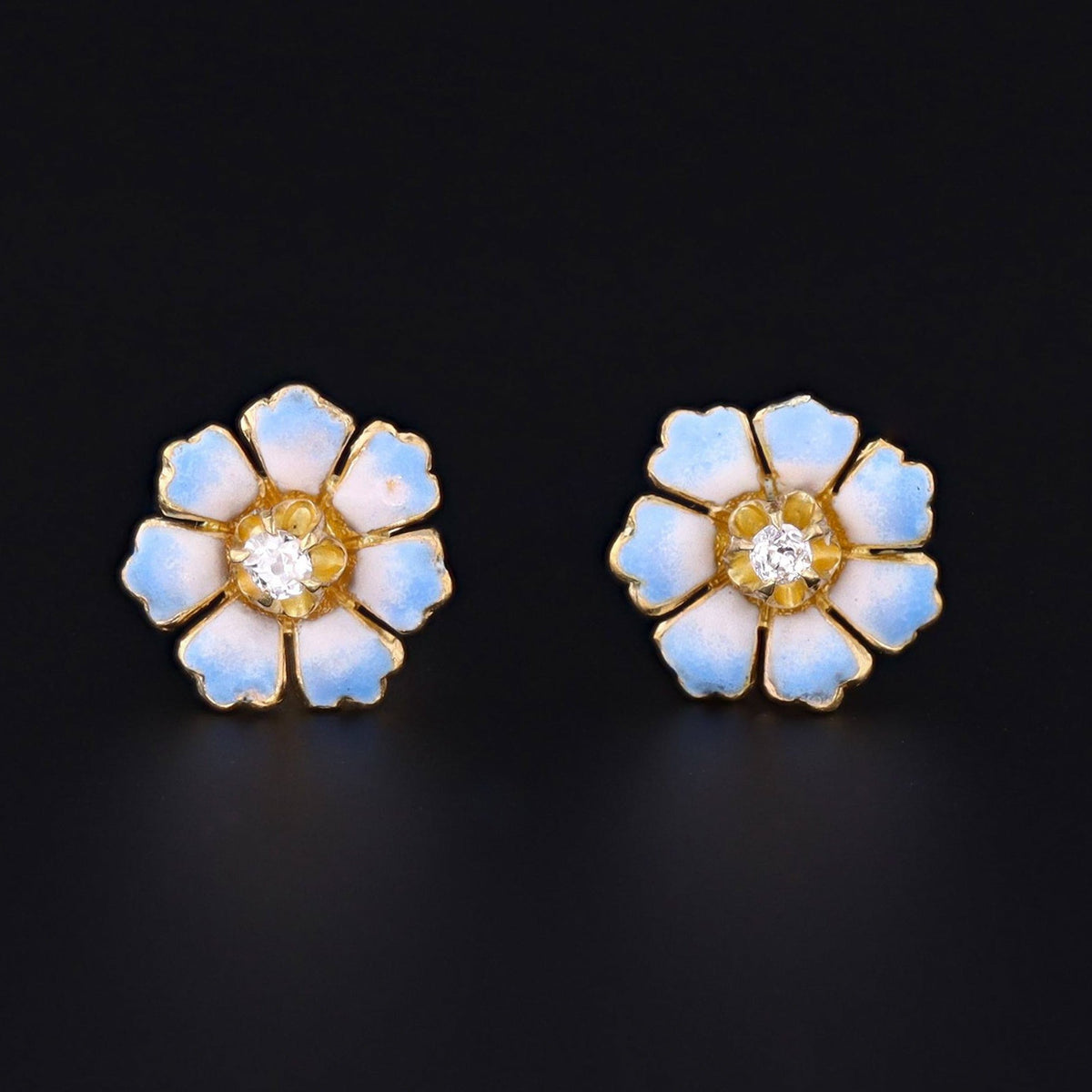 Enamel Flower Earrings | 14k Gold Earrings - Trademark Antiques