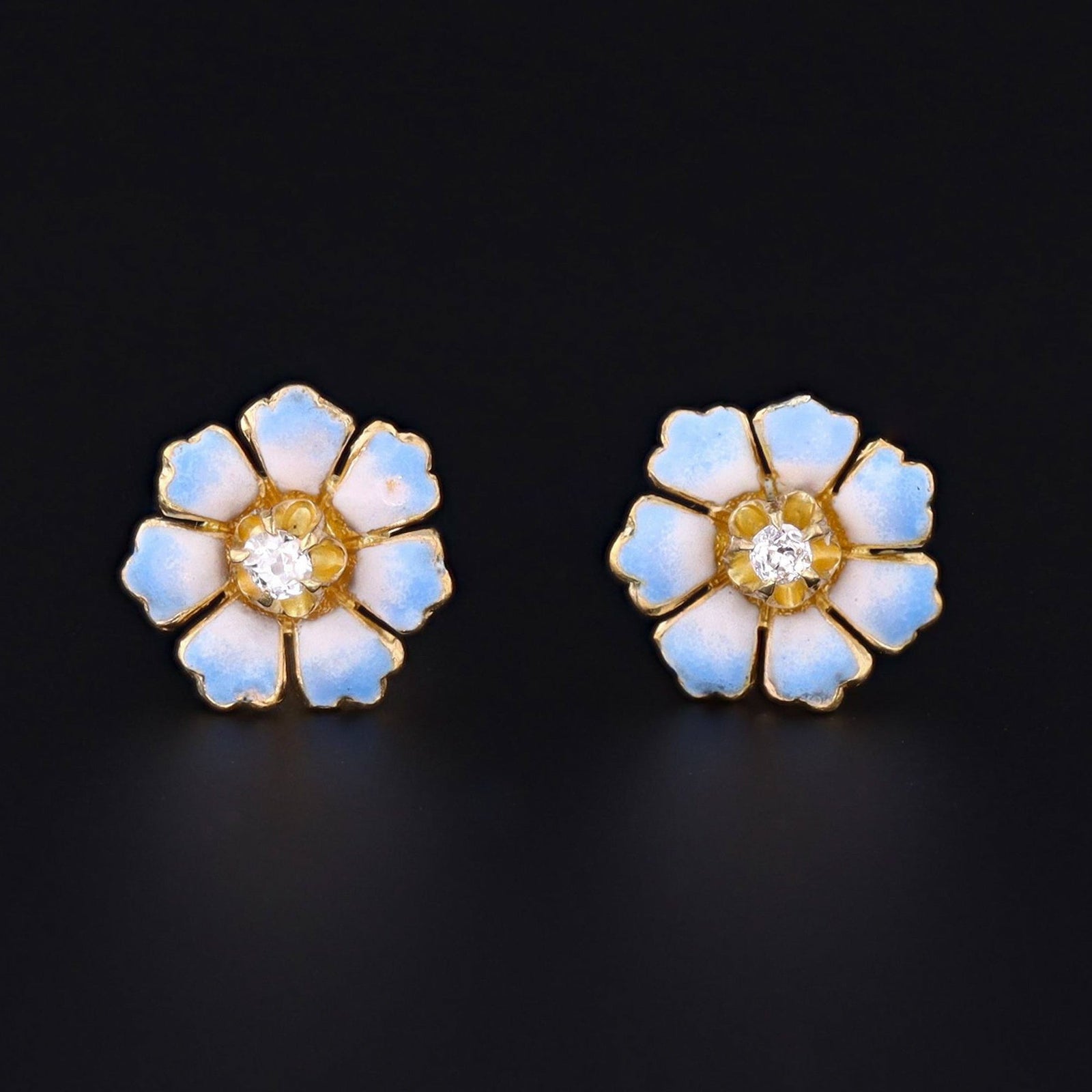 Enamel Flower Earrings | 14k Gold Earrings - Trademark Antiques