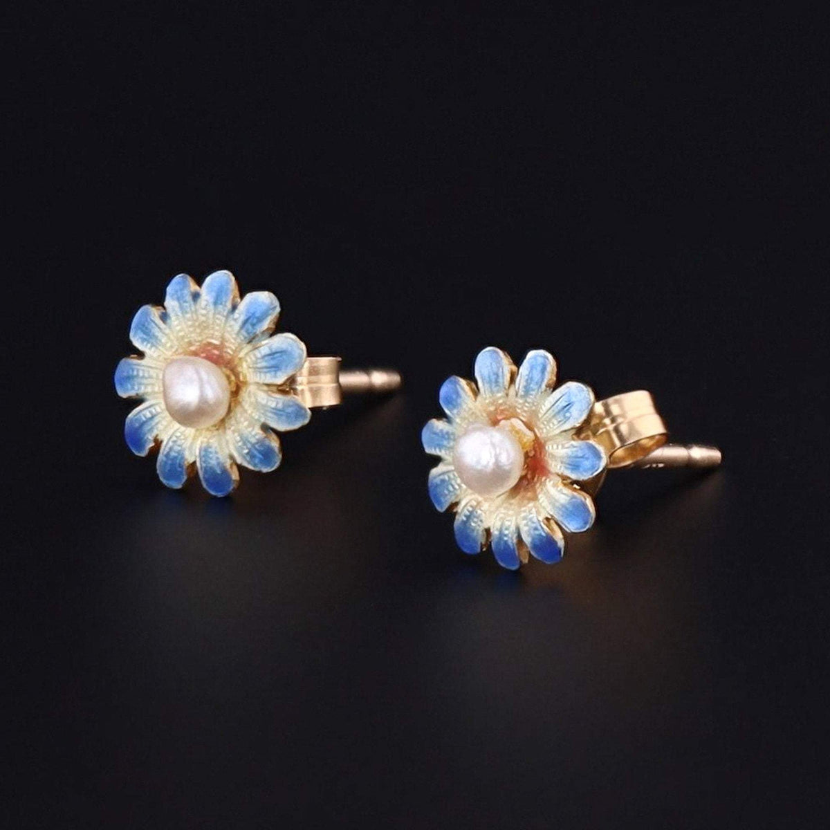 Enamel Flower Earrings | 14k Gold Earrings - Trademark Antiques