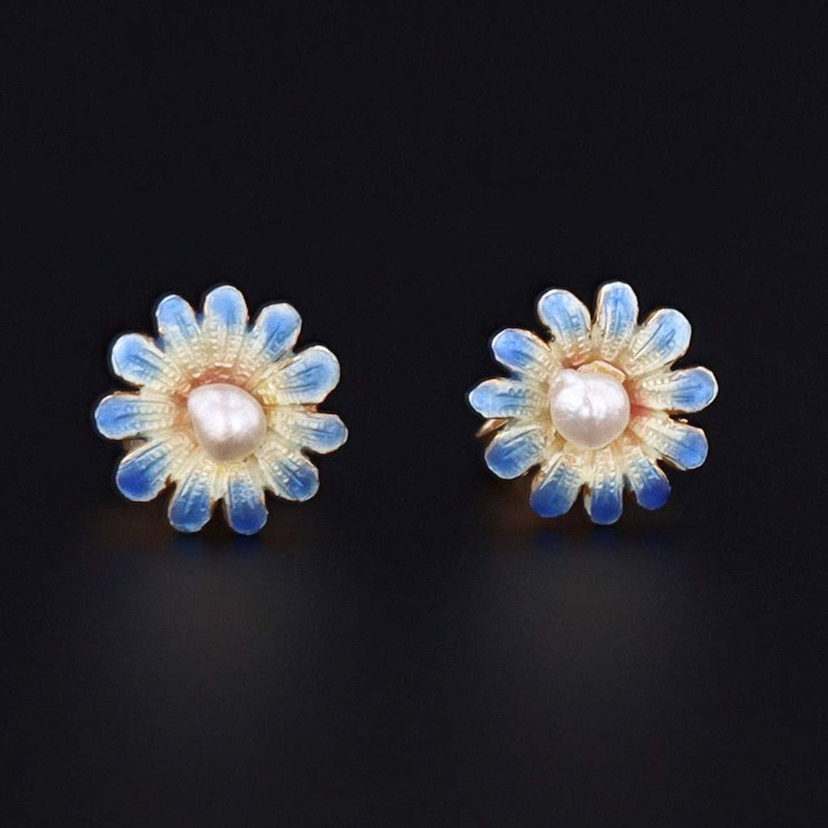 Enamel Flower Earrings | 14k Gold Earrings - Trademark Antiques