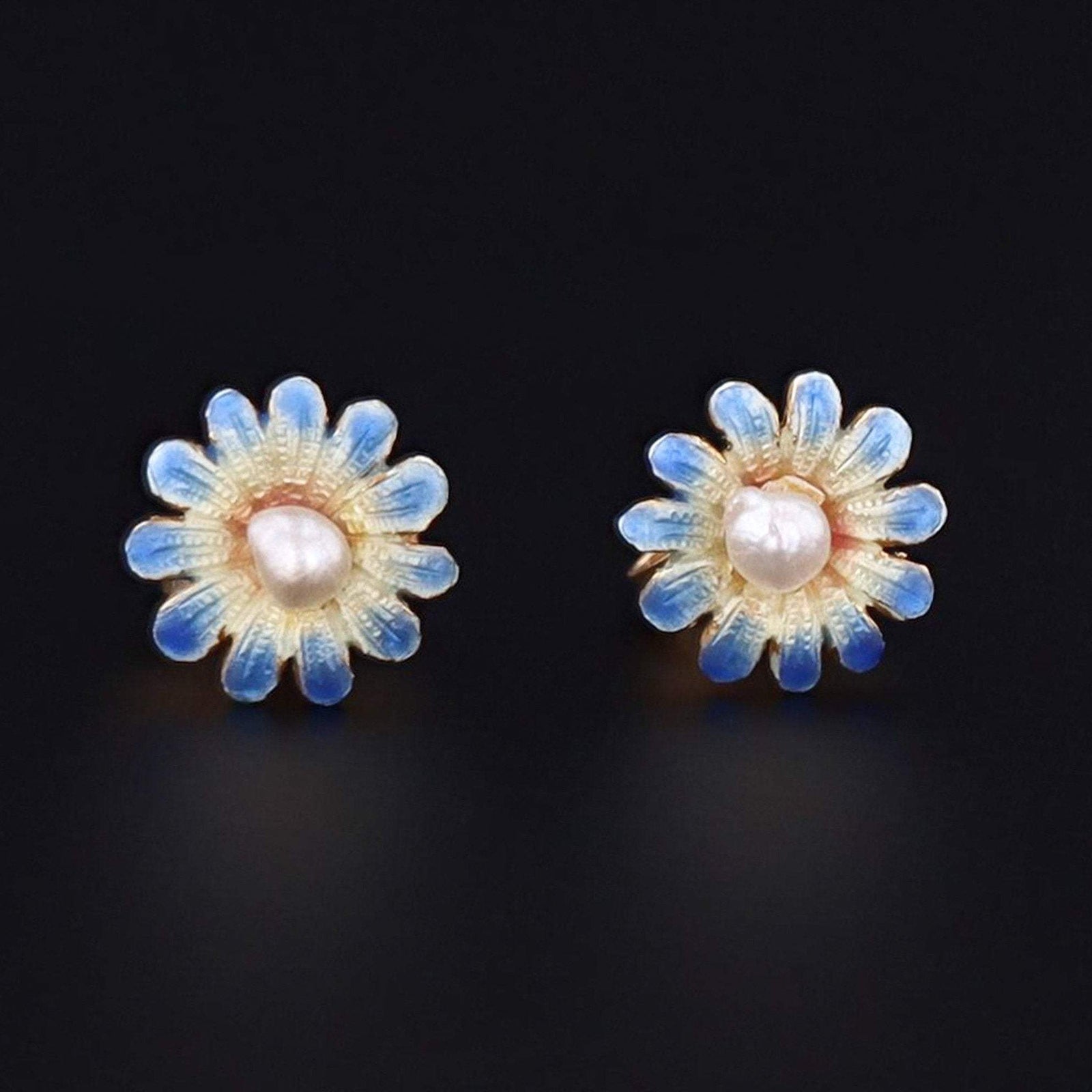 Enamel Flower Earrings | 14k Gold Earrings - Trademark Antiques