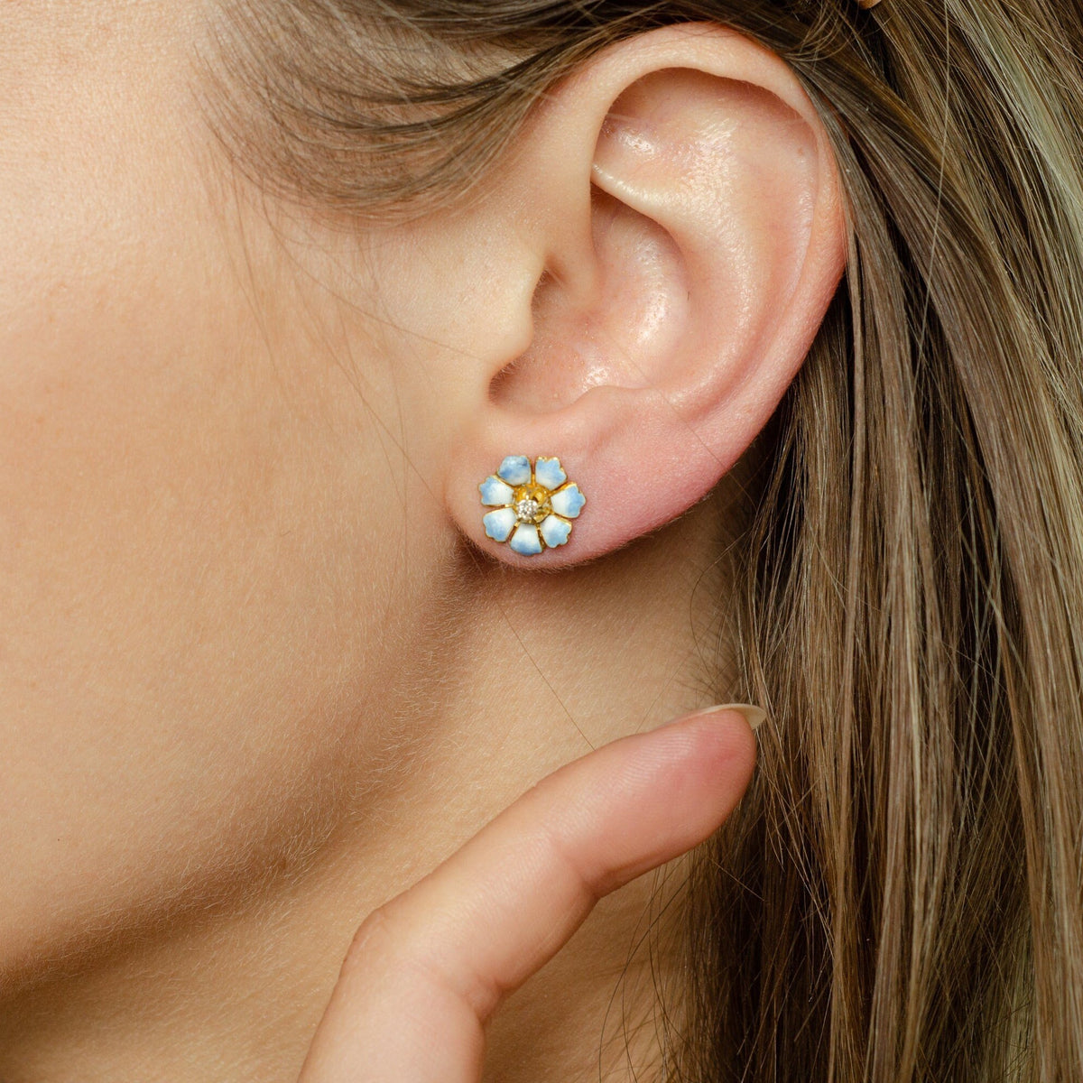 Enamel Flower Earrings | 14k Gold Earrings - Trademark Antiques