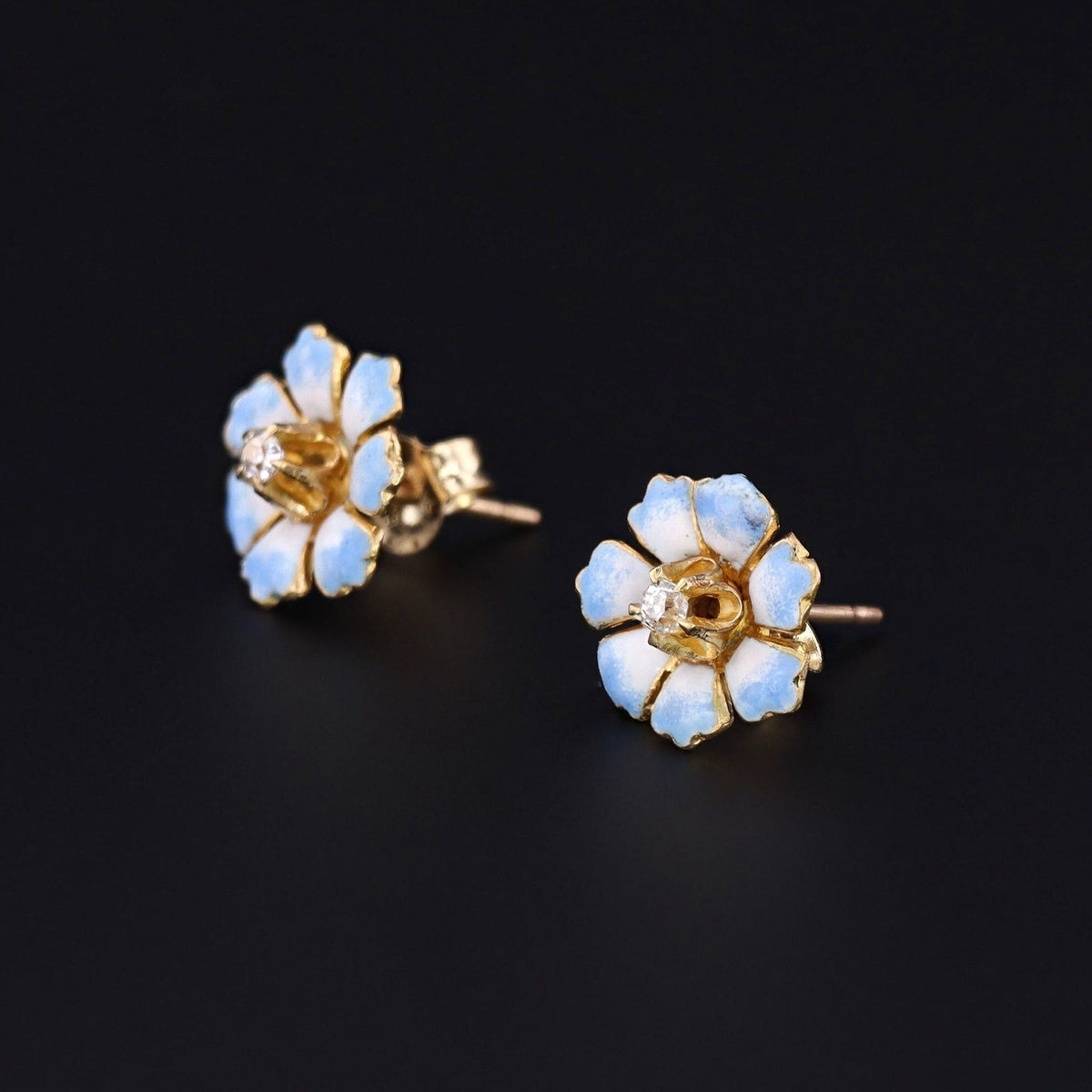 Enamel Flower Earrings | 14k Gold Earrings - Trademark Antiques