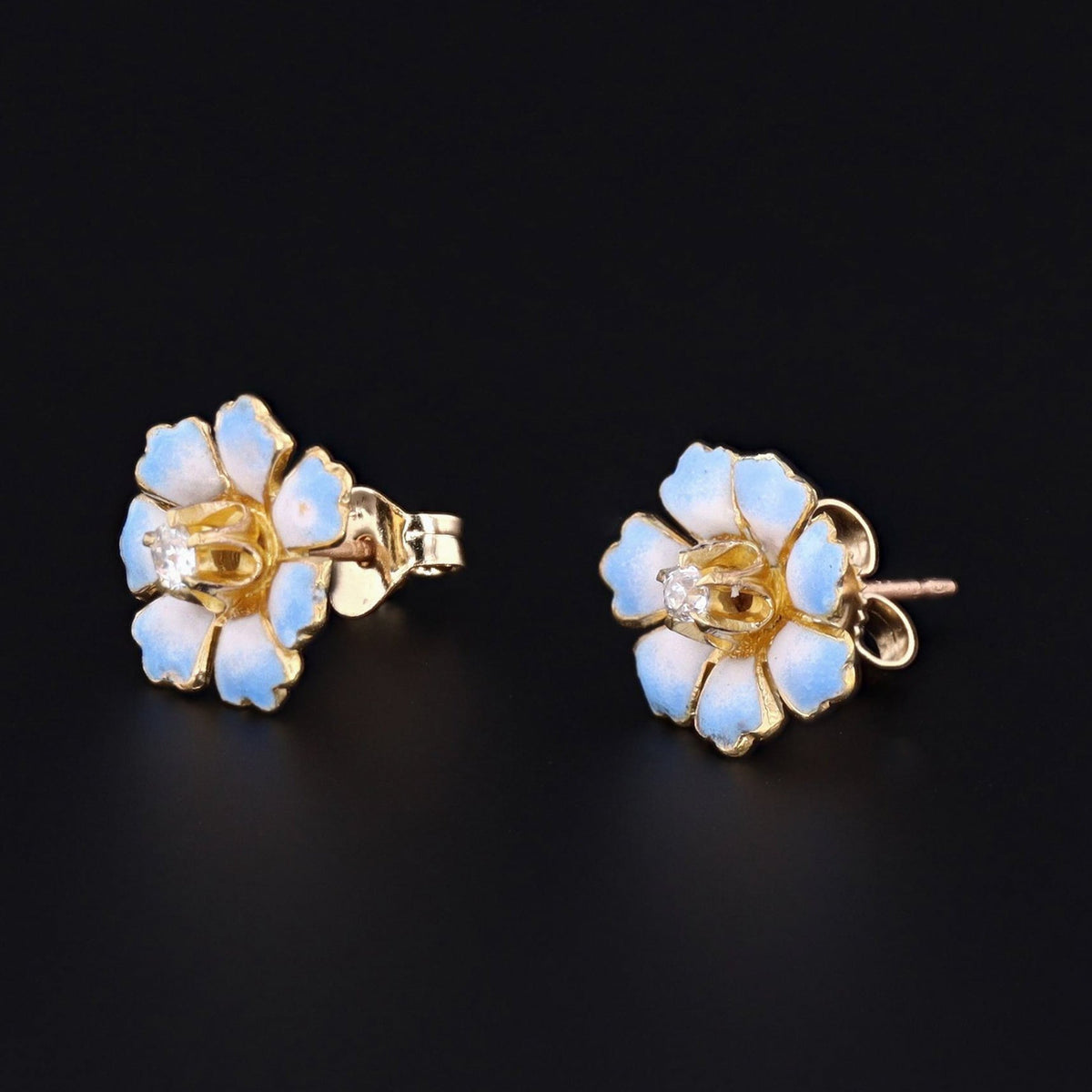 Enamel Flower Earrings | 14k Gold Earrings - Trademark Antiques
