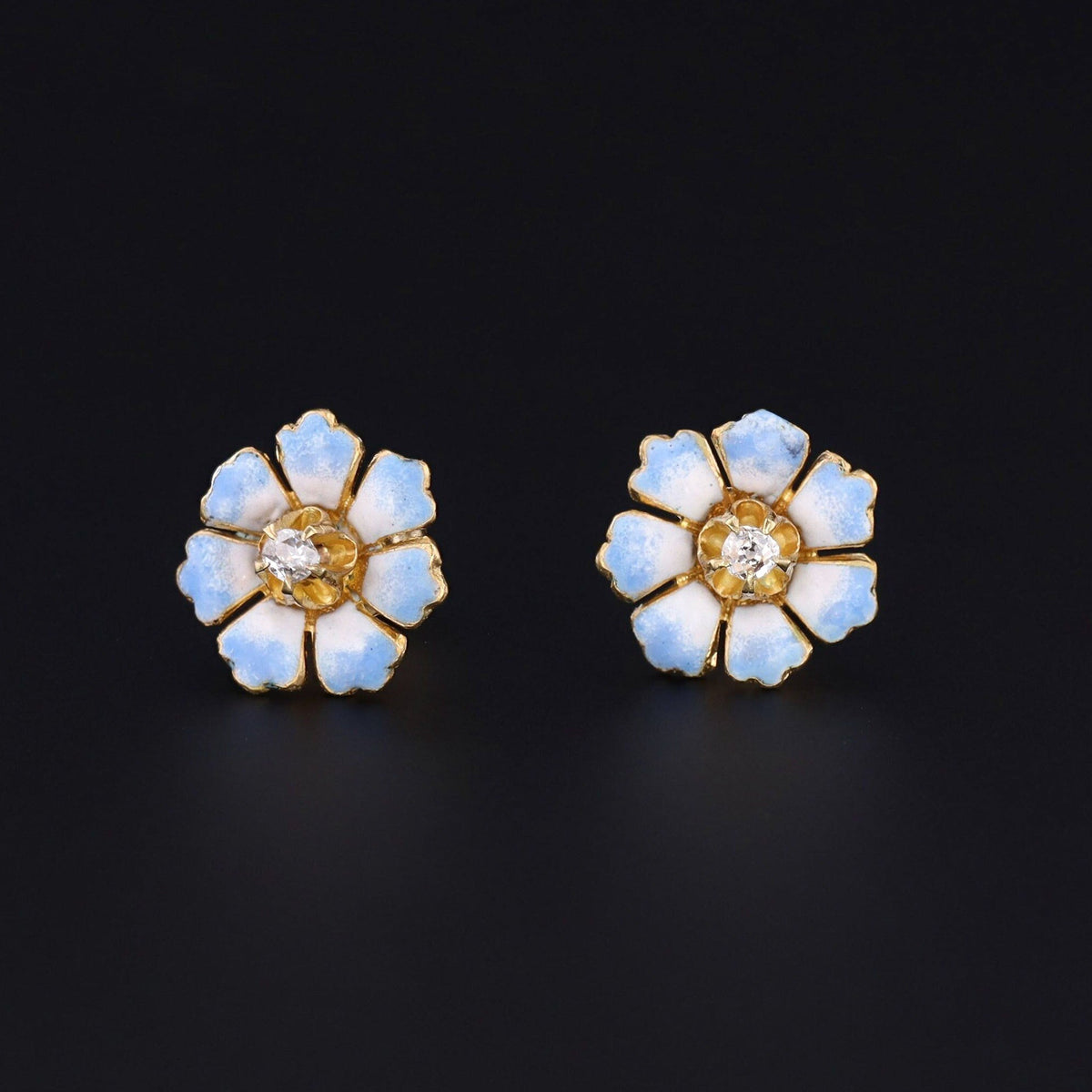 Enamel Flower Earrings | 14k Gold Earrings - Trademark Antiques