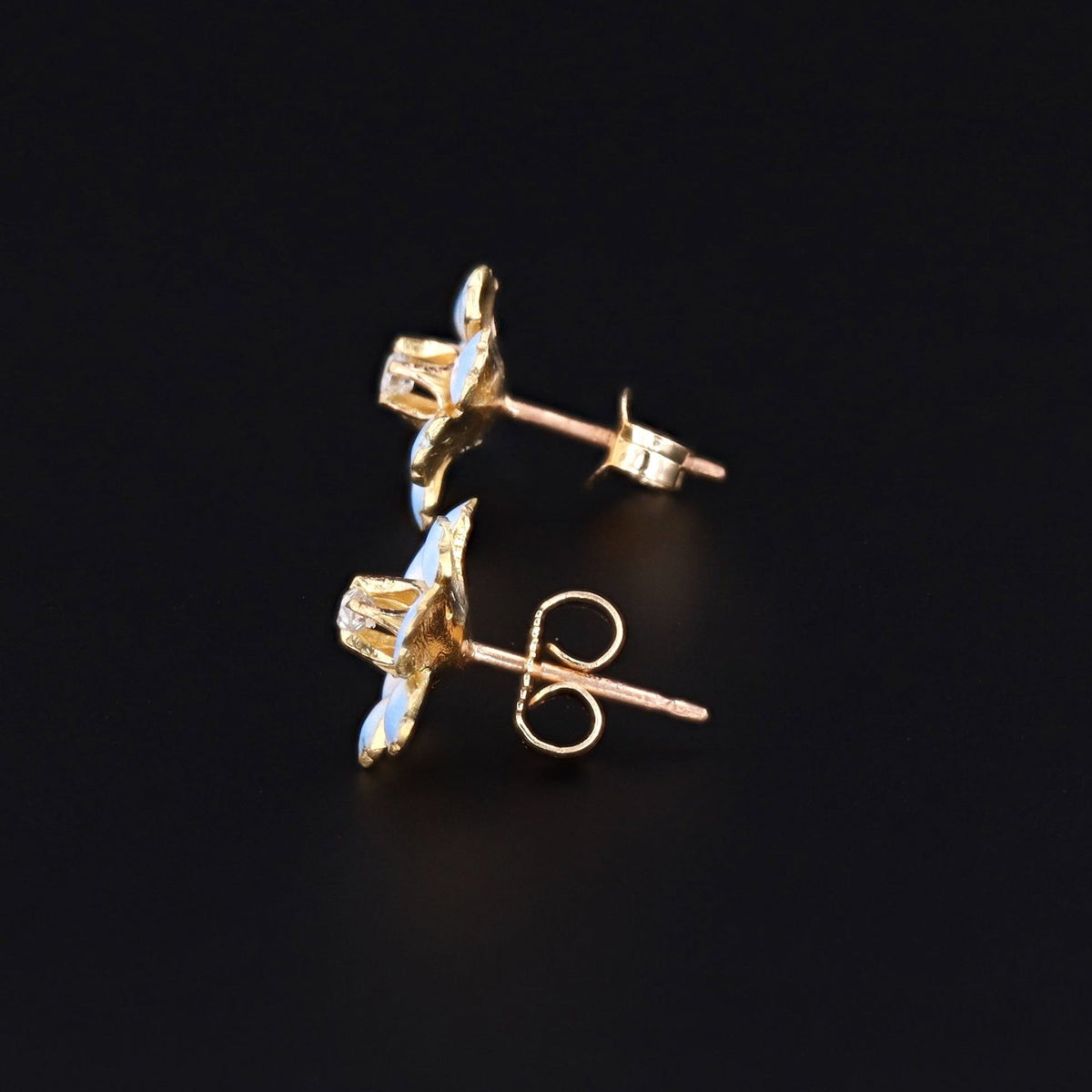 Enamel Flower Earrings | 14k Gold Earrings - Trademark Antiques