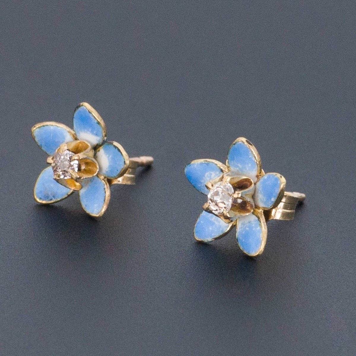 Enamel Flower Earrings | 14k Gold Earrings - Trademark Antiques