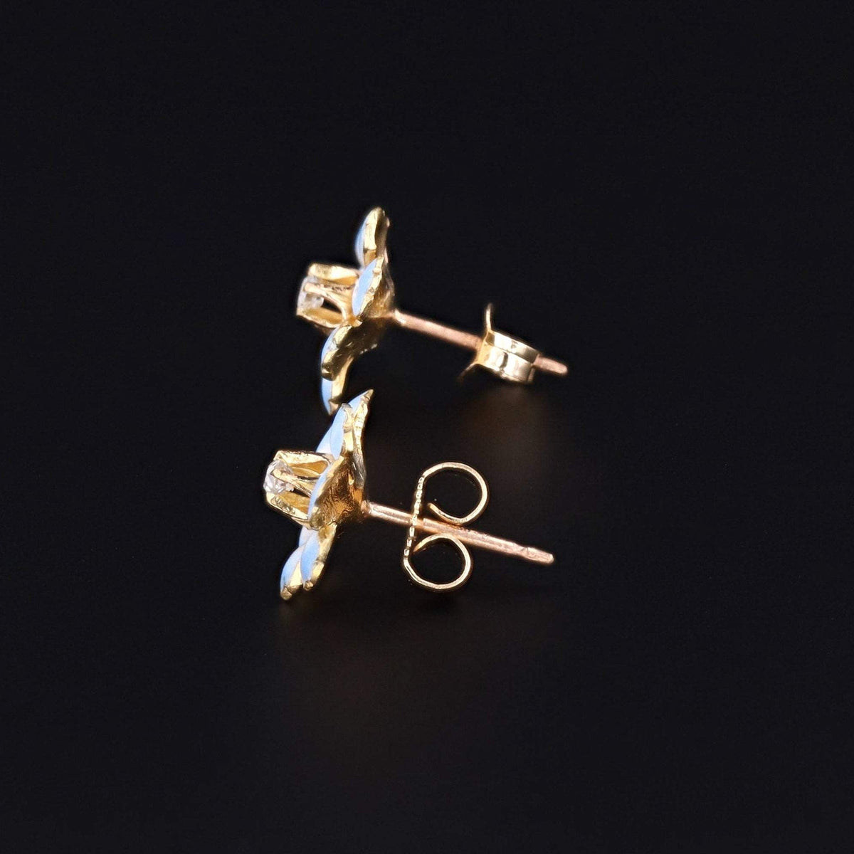 Enamel Flower Earrings | 14k Gold Earrings - Trademark Antiques