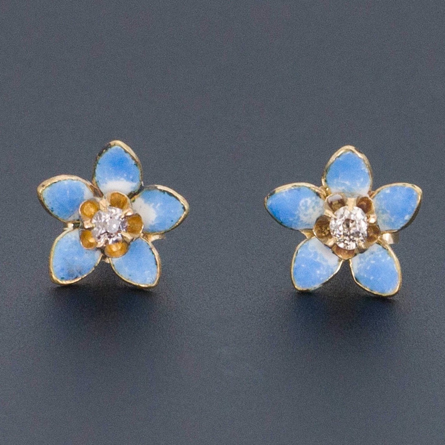 Enamel Flower Earrings | 14k Gold Earrings - Trademark Antiques