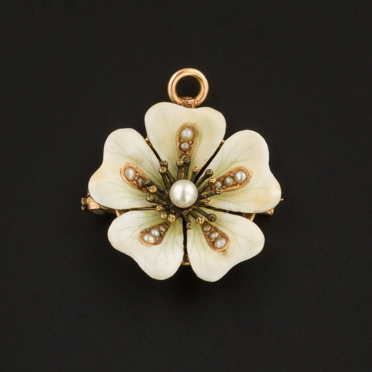 Enamel Flower Pendant | Antique Flower Brooch or Pendant - Trademark Antiques
