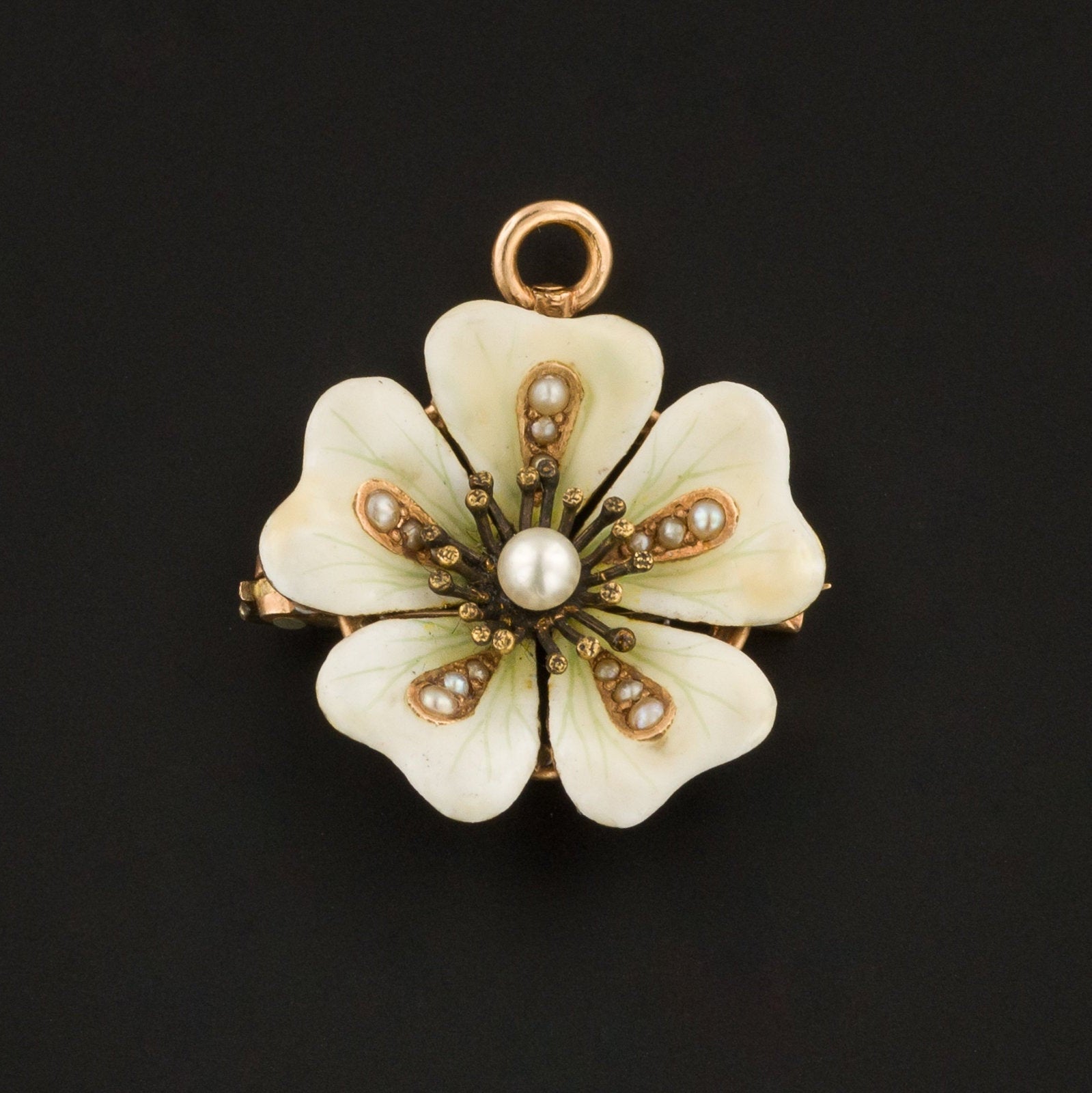 Enamel Flower Pendant | Antique Flower Brooch or Pendant - Trademark Antiques
