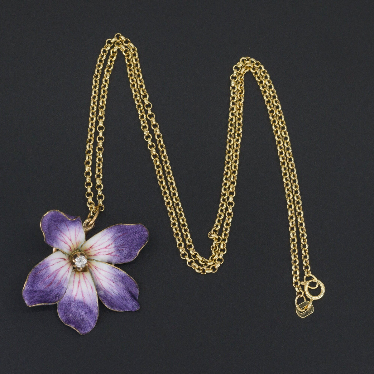 Enamel Flower Pendant | Purple Enamel Flower Pendant - Trademark Antiques