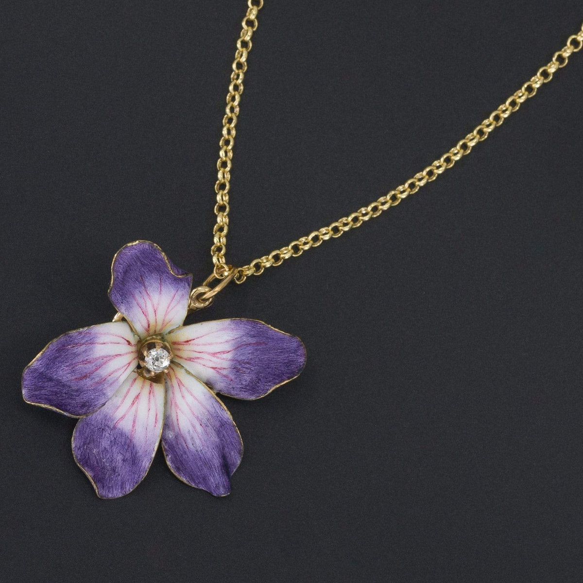 Enamel Flower Pendant | Purple Enamel Flower Pendant - Trademark Antiques