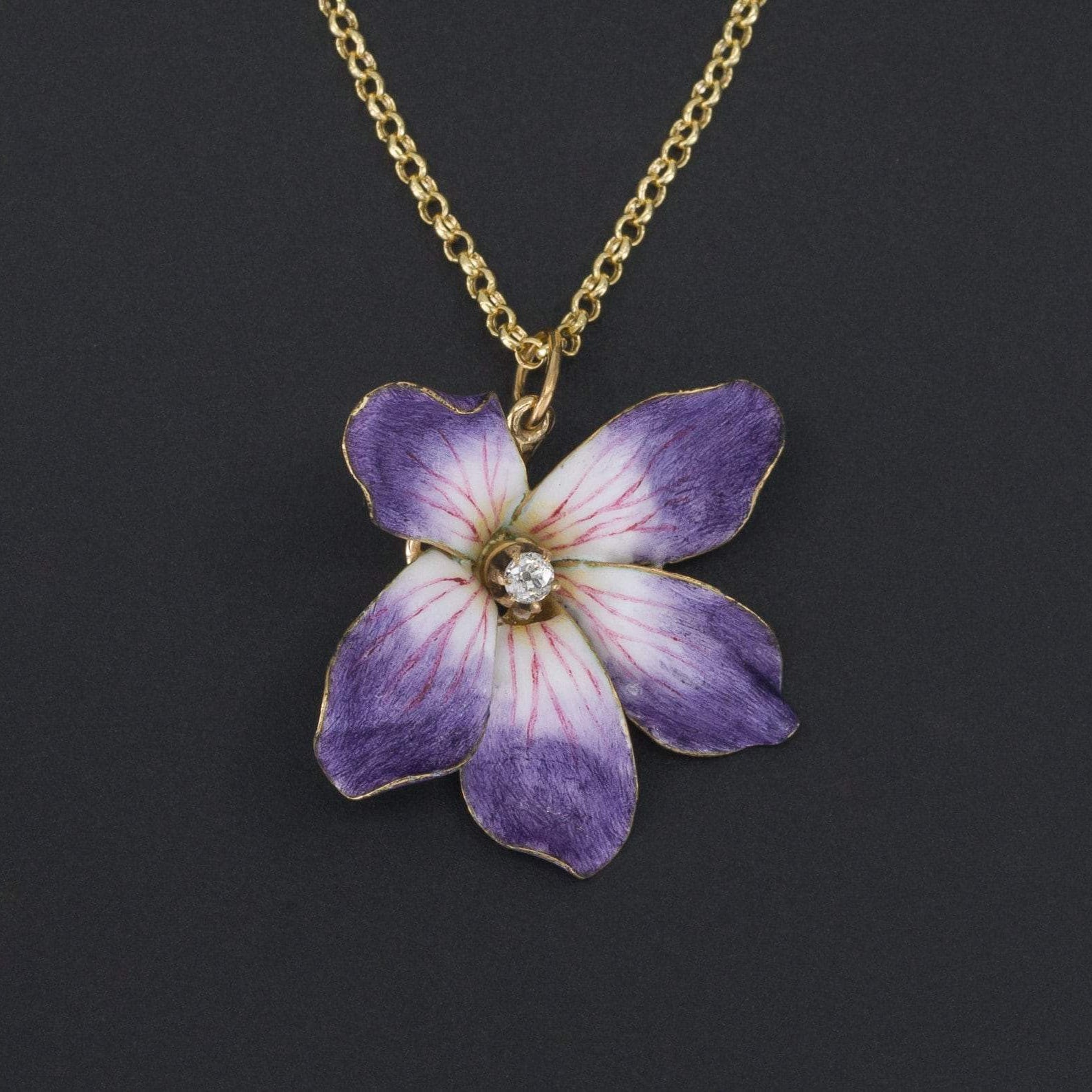 Enamel Flower Pendant | Purple Enamel Flower Pendant - Trademark Antiques