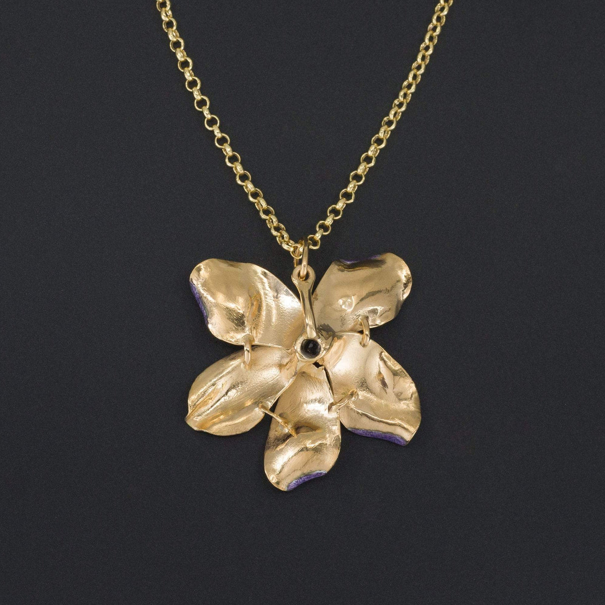Enamel Flower Pendant | Purple Enamel Flower Pendant - Trademark Antiques