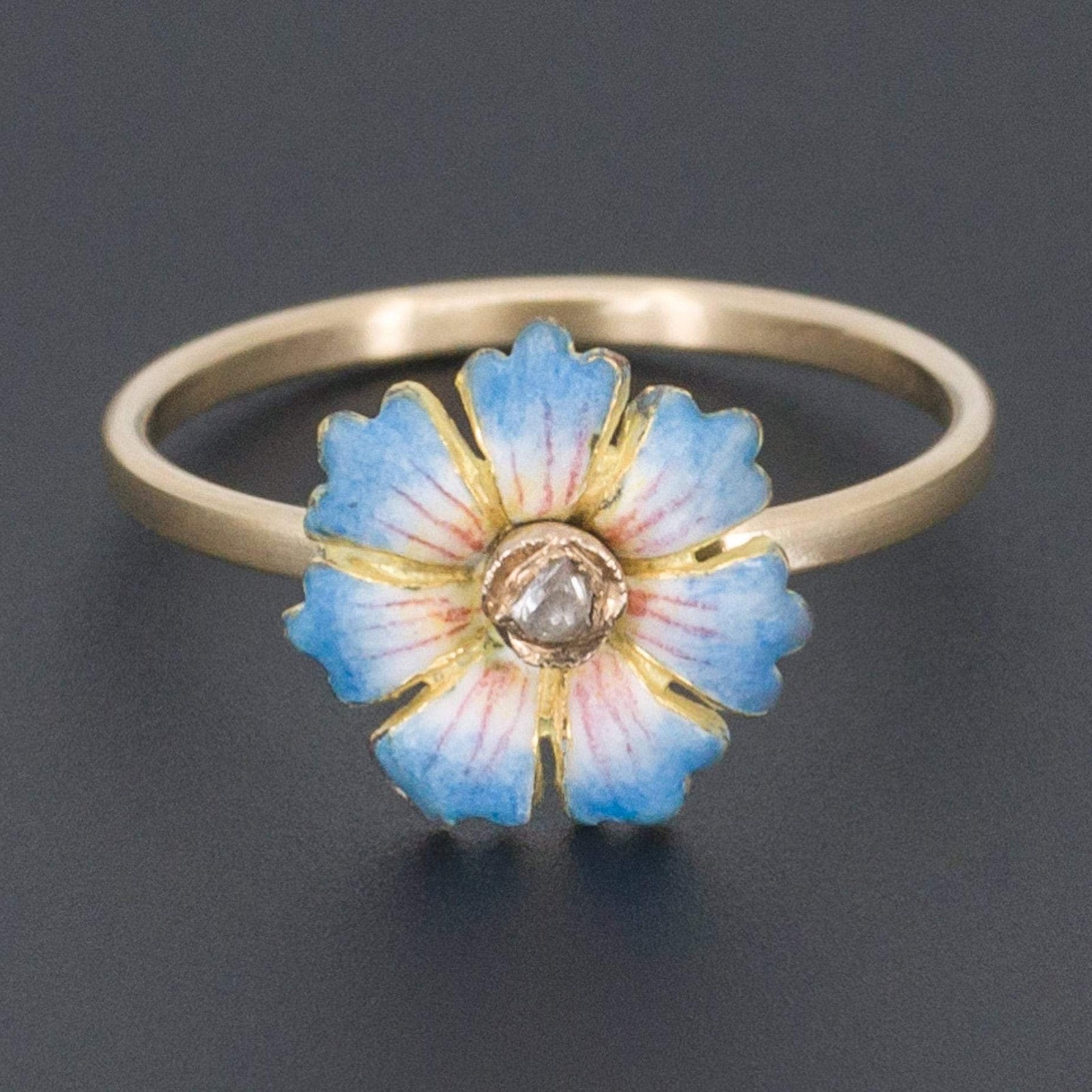 Enamel Flower Ring | Antique Pin Conversion Ring - Trademark Antiques