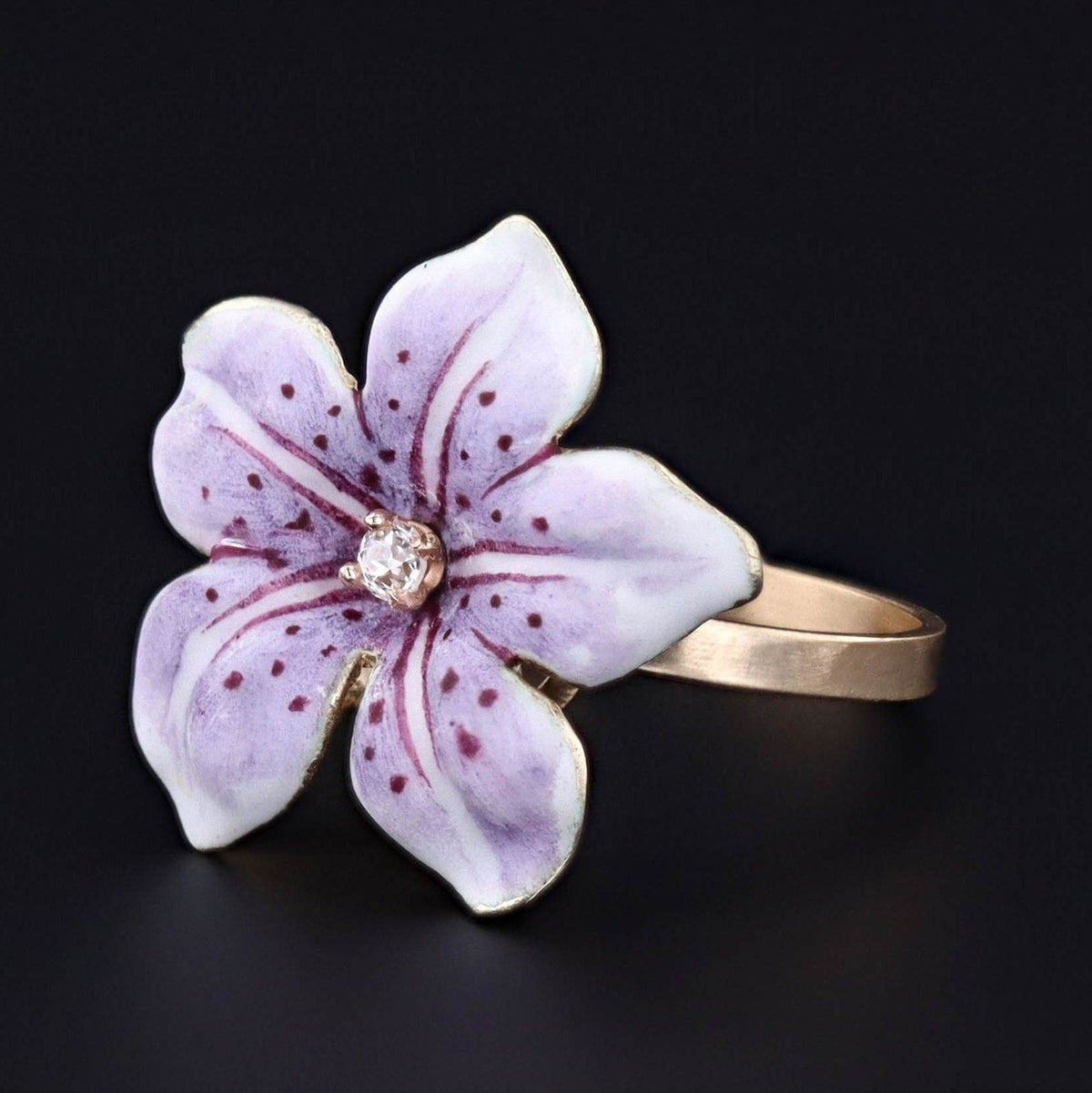 Enamel Flower Ring | Antique Pin Conversion Ring - Trademark Antiques