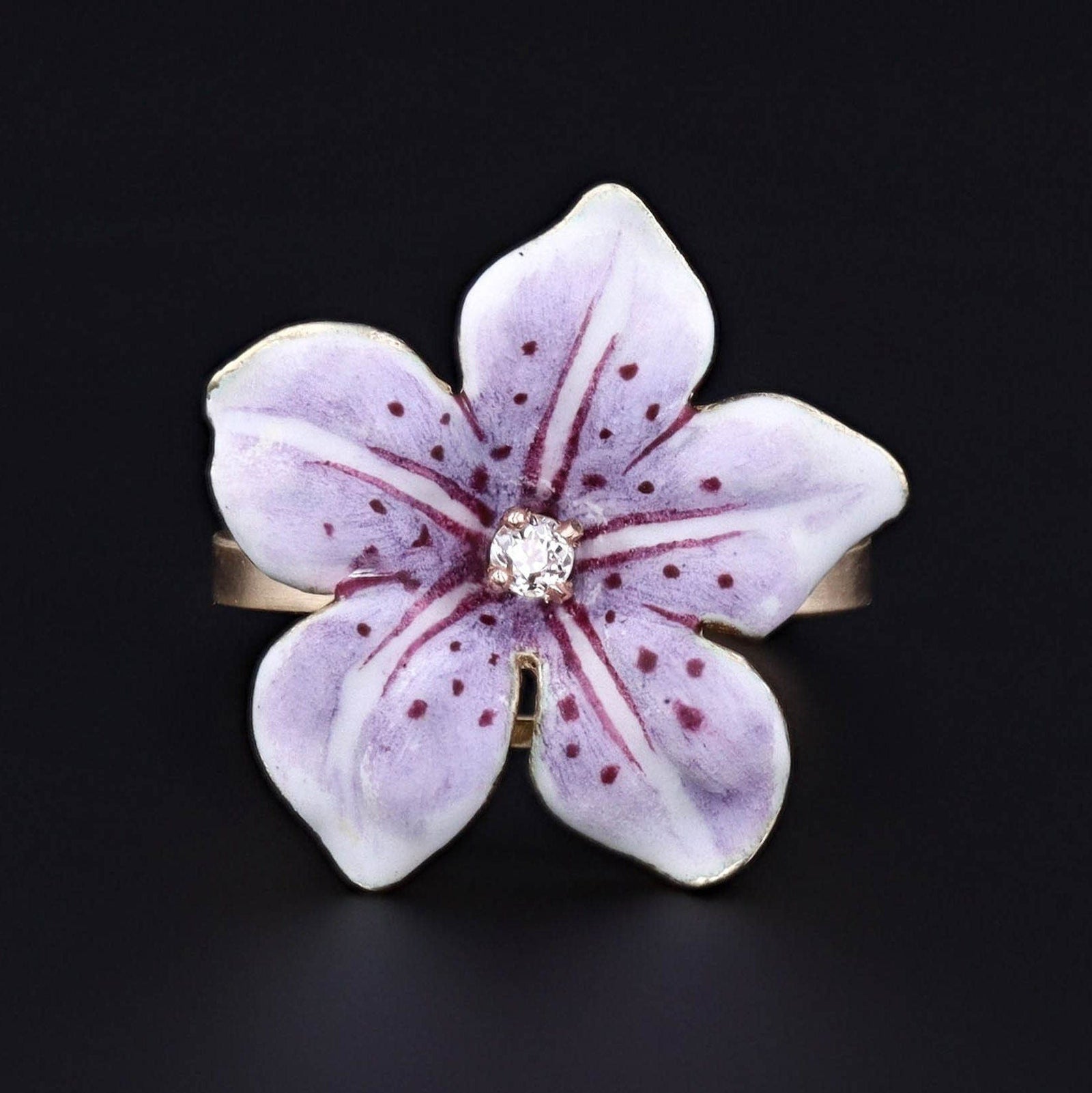 Enamel Flower Ring | Antique Pin Conversion Ring - Trademark Antiques