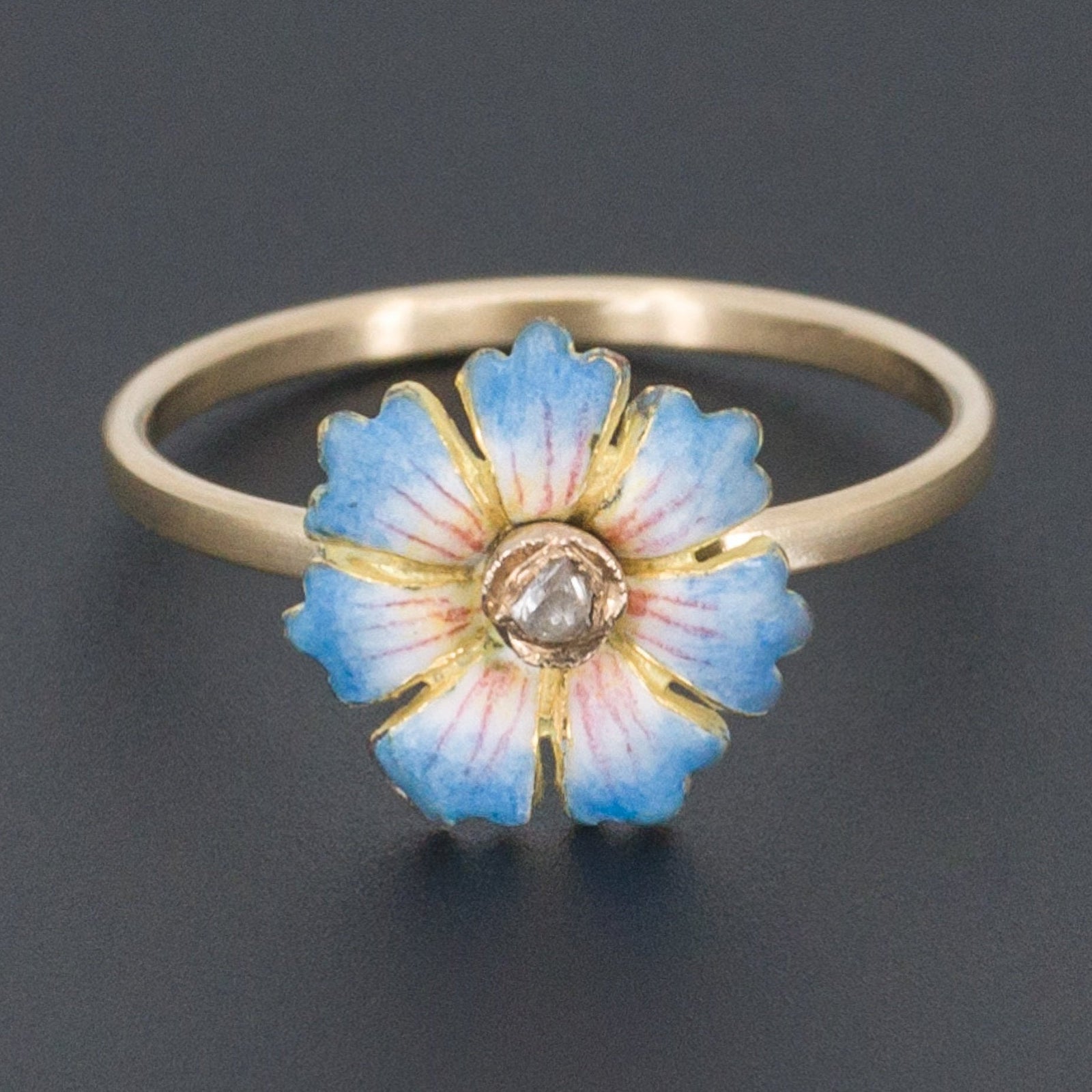 Enamel Flower Ring | Antique Pin Conversion Ring - Trademark Antiques