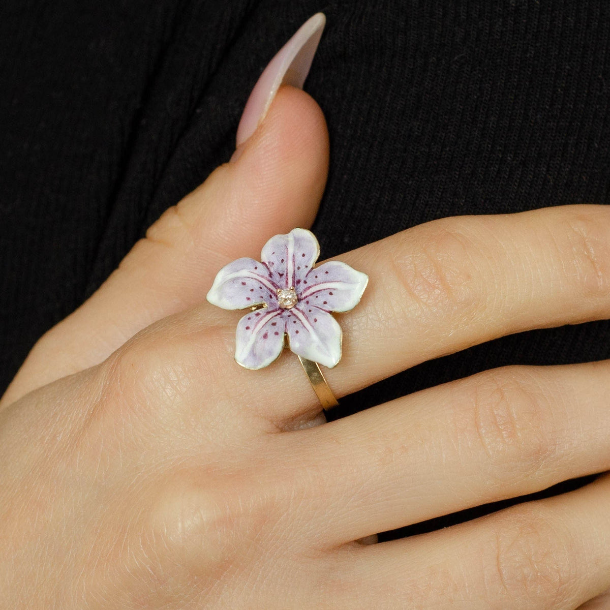 Enamel Flower Ring | Antique Pin Conversion Ring - Trademark Antiques