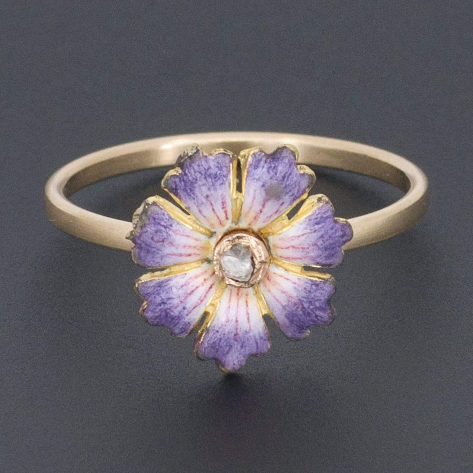 Enamel Flower Ring | Antique Pin Conversion Ring - Trademark Antiques