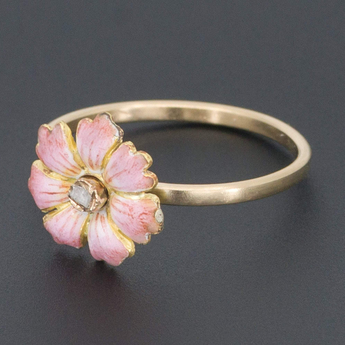 Enamel Flower Ring | Antique Pin Conversion Ring - Trademark Antiques