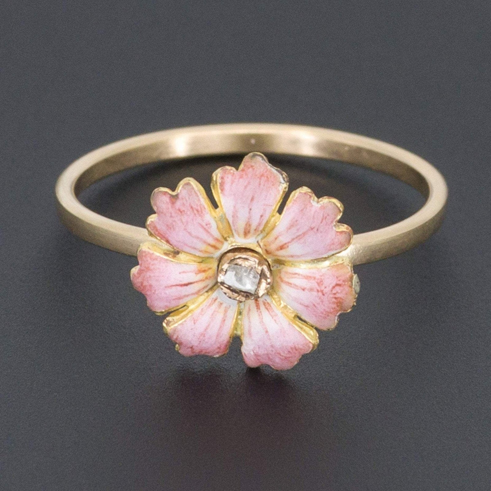 Enamel Flower Ring | Antique Pin Conversion Ring - Trademark Antiques
