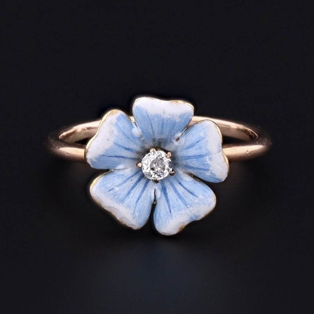 Enamel Flower Ring | Antique Ring - Trademark Antiques