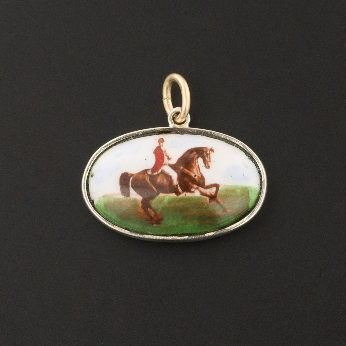 Enamel Fox Hunt Scene Charm or Pendant | Horse Pendant - Trademark Antiques