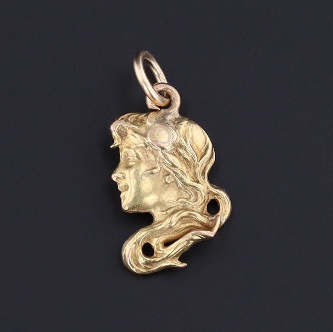 Enamel Lady Charm | Art Nouveau Woman Charm - Trademark Antiques