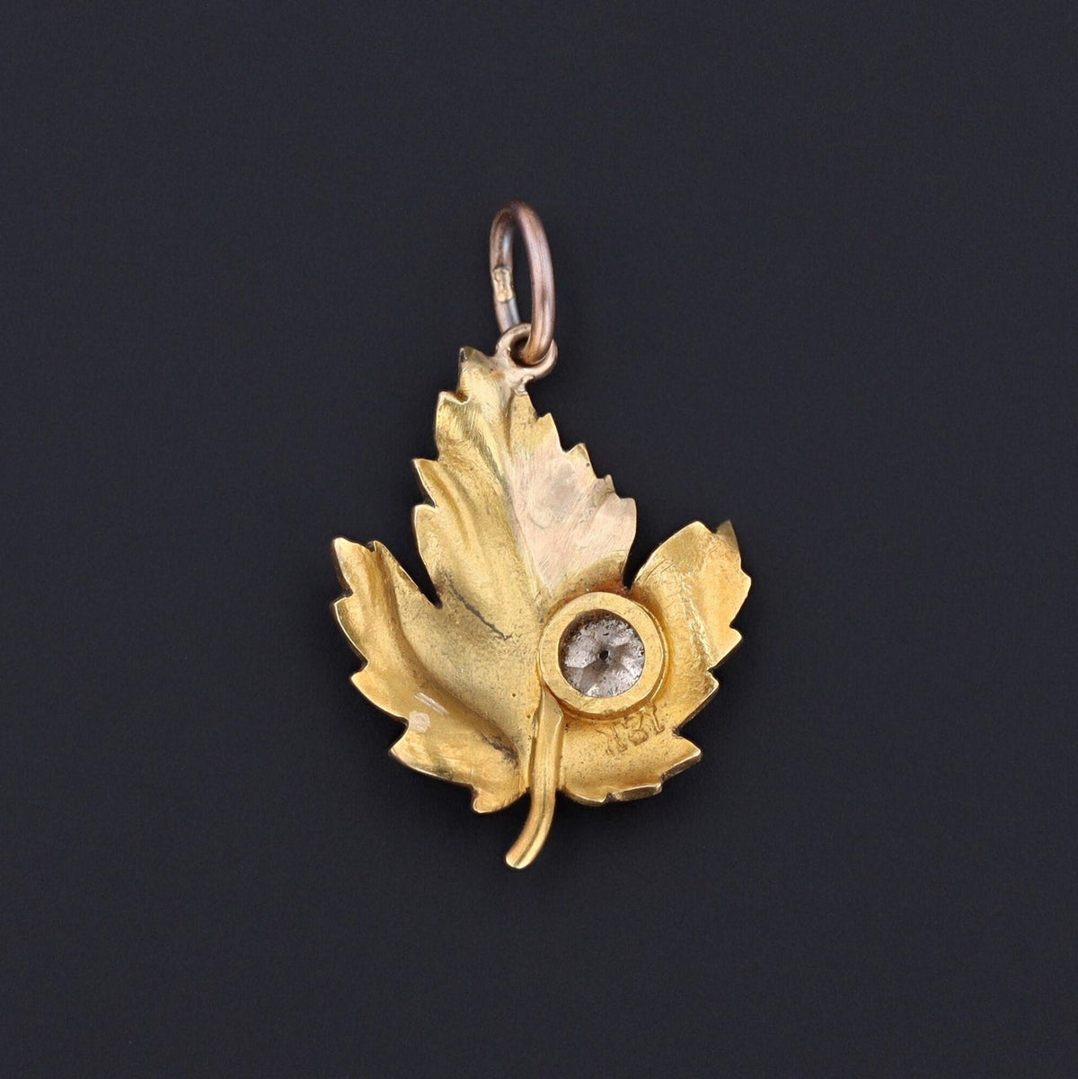 Enamel Leaf Charm With Diamond | Antique Enamel Charm - Trademark Antiques