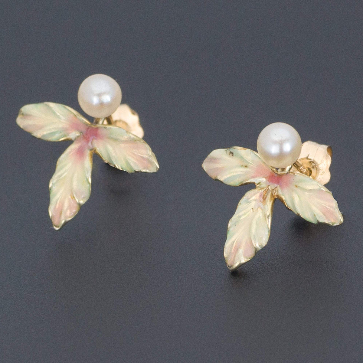 Enamel Leaf Earrings | Antique Pin Conversion - Trademark Antiques