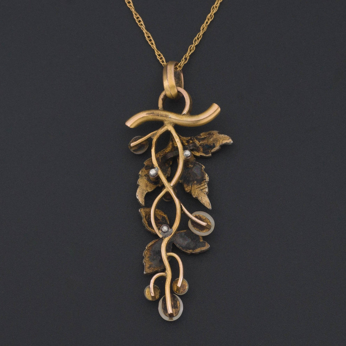 Enamel Leaves Pendant | Enamel &amp; Pearl Pendant - Trademark Antiques